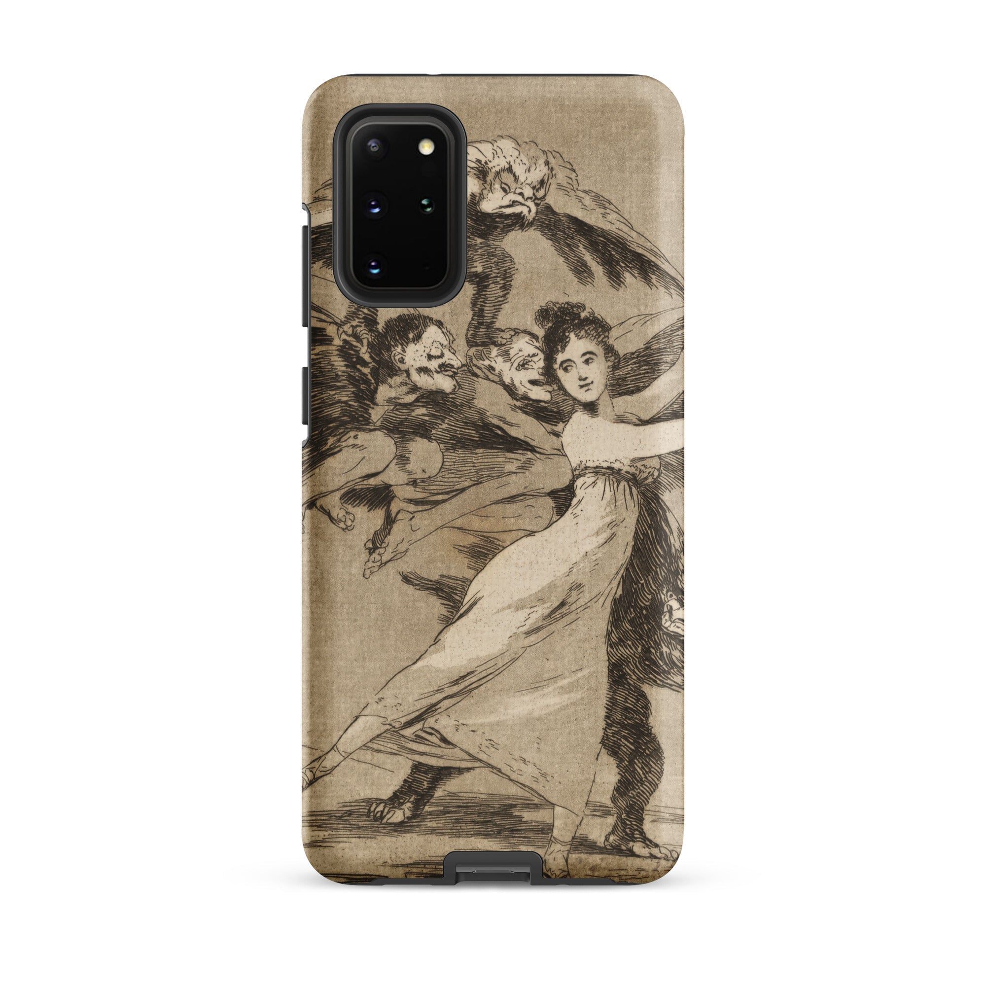 You will not Escape - Francisco De Goya Samsung Case, Galaxy S20 Plus / Matte, Smartphone Case Sepia-toned Illustration Figures Black