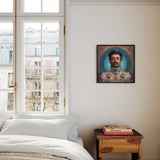 Eskandar - Arabic Gay Astronaut Framed Canvas, Portrait Bearded Man Hat Ornate Clothing Blue Background