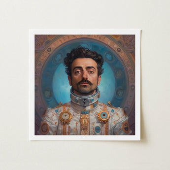 Eskandar - Gay Arabic Astronaut Art Print / Canvas Framed Portrait Man Ornate White Gold Futuristic Armor, Aesthetic, Meet Prints