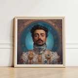 Framed Portrait Man Ornate Futuristic White Gold Armor Gay Arabic Astronaut, Aesthetic, Meet Eskandar
