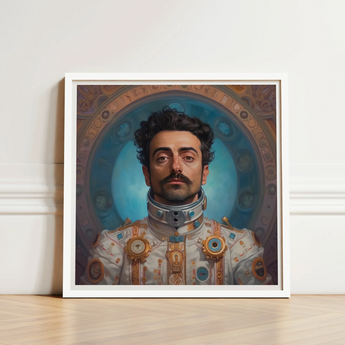Framed Portrait Man Ornate White Gold Futuristic Armor Gay Arabic Astronaut, Aesthetic, Meet Eskandar