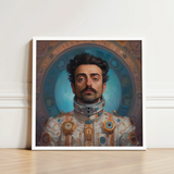 Framed Portrait Man Ornate White Gold Futuristic Suit Gay Arabic Astronaut, Aesthetic, Meet Eskandar