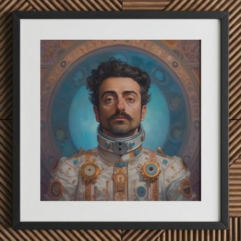 Eskandar - Gay Arabic Astronaut Art Print / Canvas Steampunk-inspired Gold Silver Mechanical Collar Intricate Gears Cogs Gay Arabic