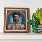 Eskandar Gay Arabic Astronaut Art Print, Framed Portrait Man Mustache Ornate White Clothing Metallic
