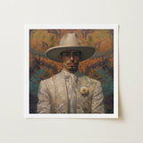 Estephan - Gay Latino Vaquero Art Print / Canvas Framed Portrait Man Ornate White Suit Wide-brimmed Hat Dandy Cowboy, Elegant Vaquero’s,