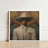 Framed Portrait Man Ornate White Suit Wide-brimmed Hat Dandy Gay Cowboy, Elegant Latino Vaquero’s, Spirit’s Queer