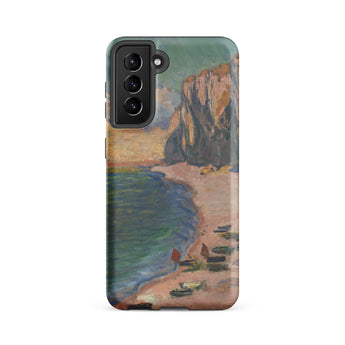 Étretat - Claude Monet Normandy Beach Samsung Case, Galaxy S21 Fe / Matte, Smartphone Case Scenic Painting Coastline Cliffs Boats