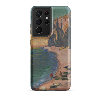 Étretat - Claude Monet Normandy Beach Samsung Case, Galaxy S21 Ultra / Matte, Smartphone Case Painted Landscape Beach Cliffs Boats