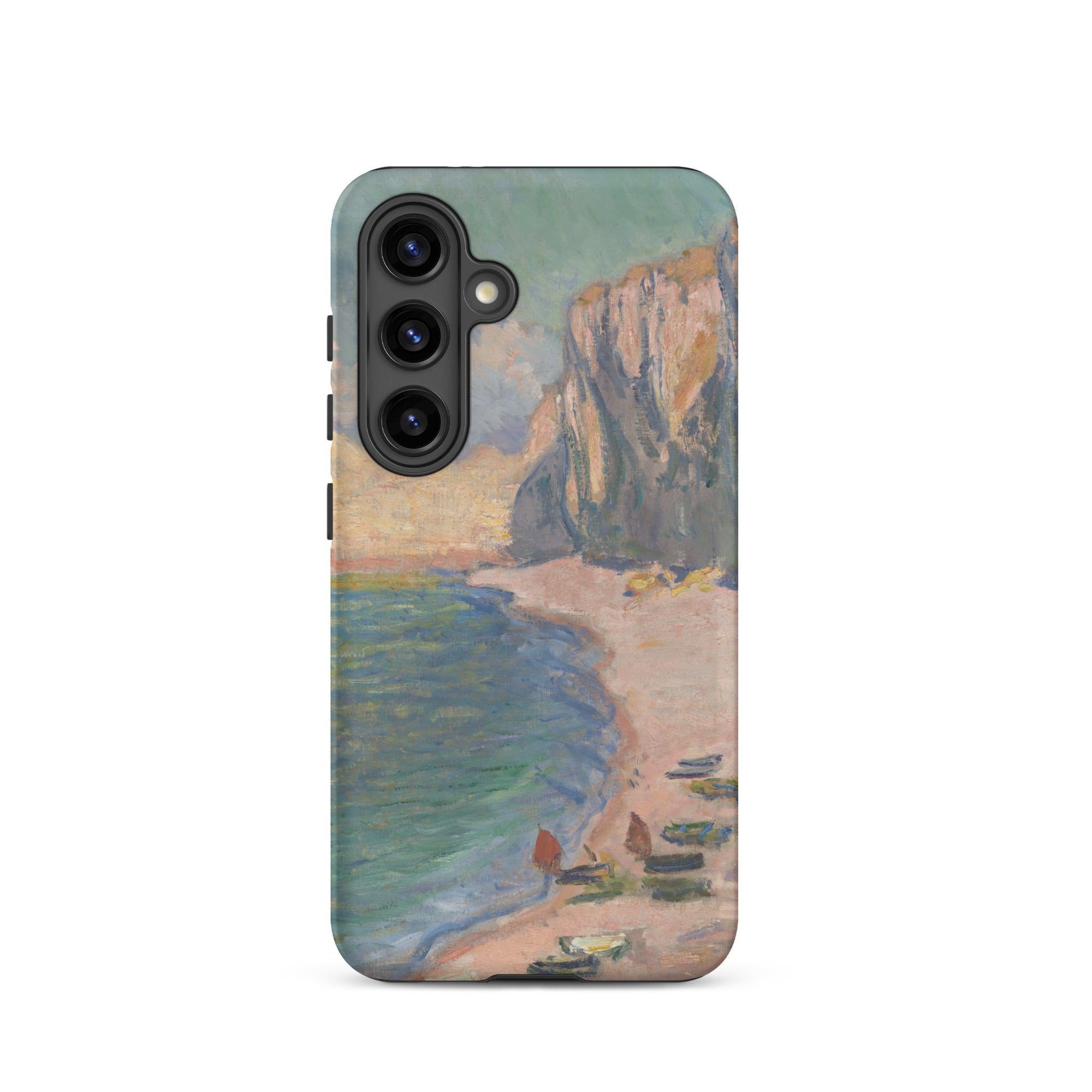 Étretat Claude Monet Normandy Beach Samsung Case, Galaxy S24 / Matte, Smartphone Case Impressionistic Painting Coastal Scene Cliffs Boats