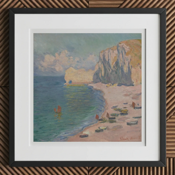 Étretat - Claude Monet Normandy Coastline Art Print, 12x12’’ / 31x31cm / Black Frame / 2’’ Matboard, Framed Impressionist Painting Coastal