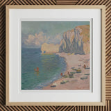 Étretat - Claude Monet Normandy Coastline Art Print, 12x12’’ / 31x31cm / Natural Frame / 2’’ Matboard, Framed Impressionist Painting Beach