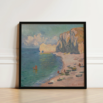 Etretat - Claude Monet Normandy Coastline Art Print / Canvas Black-framed Reproduction Monet’s ?Cliff étretat” Impressionistic Brushstrokes M