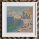 Étretat - Claude Monet Normandy Coastline Art Print / Canvas White-framed Reproduction Claude Monet’s Impressionistic Painting Coastal