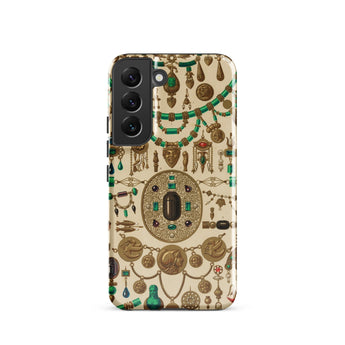 Etruscan Jewelry - Auguste Racinet Phone Case Samsung Galaxy S22 / Matte Beige Phone Case Adorned Intricate Pattern Gold-toned Emerald