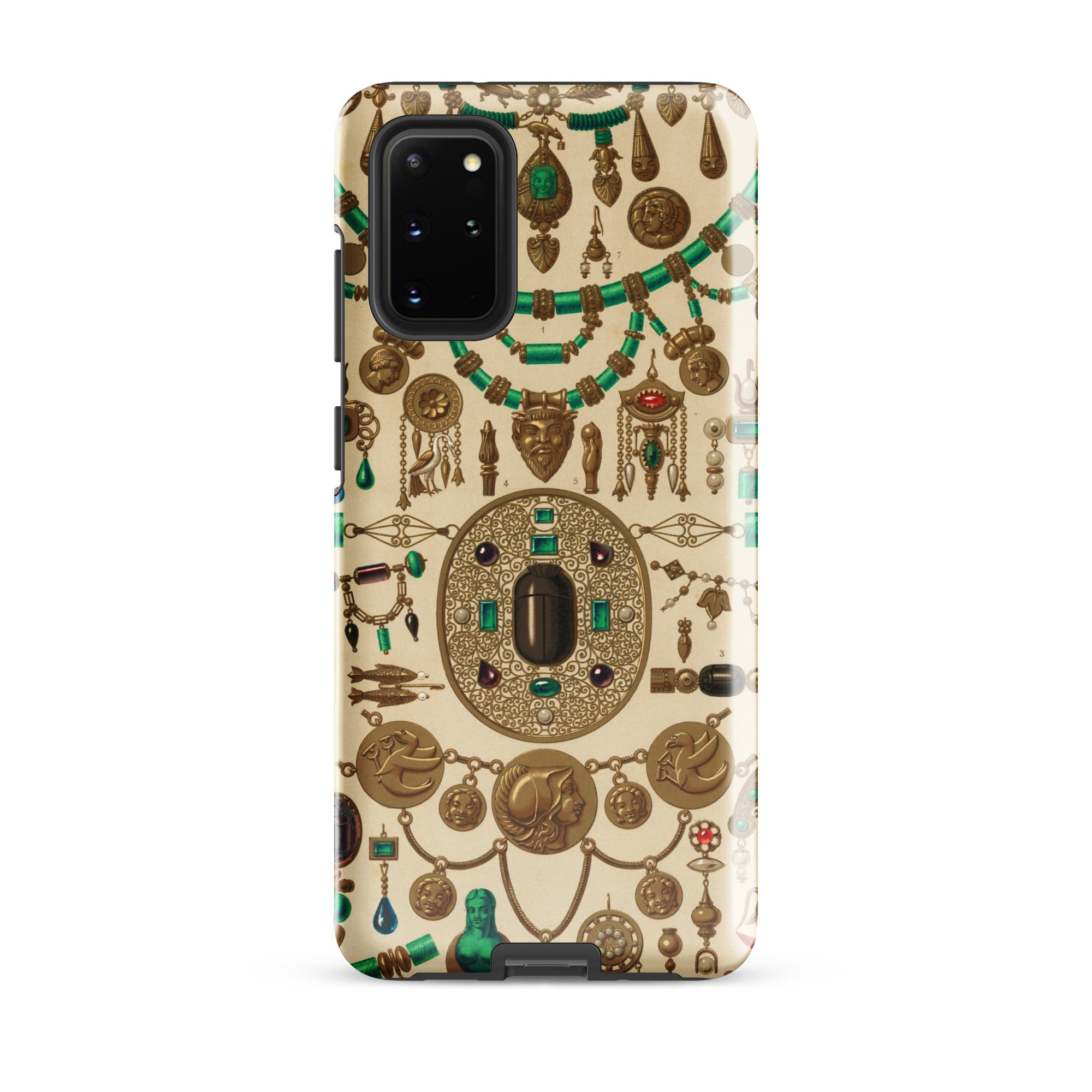 Etruscan Jewelry - Auguste Racinet Samsung Case, Galaxy S20 Plus / Matte, Smartphone Case Intricate Design Antique Gold Emerald Jewelry