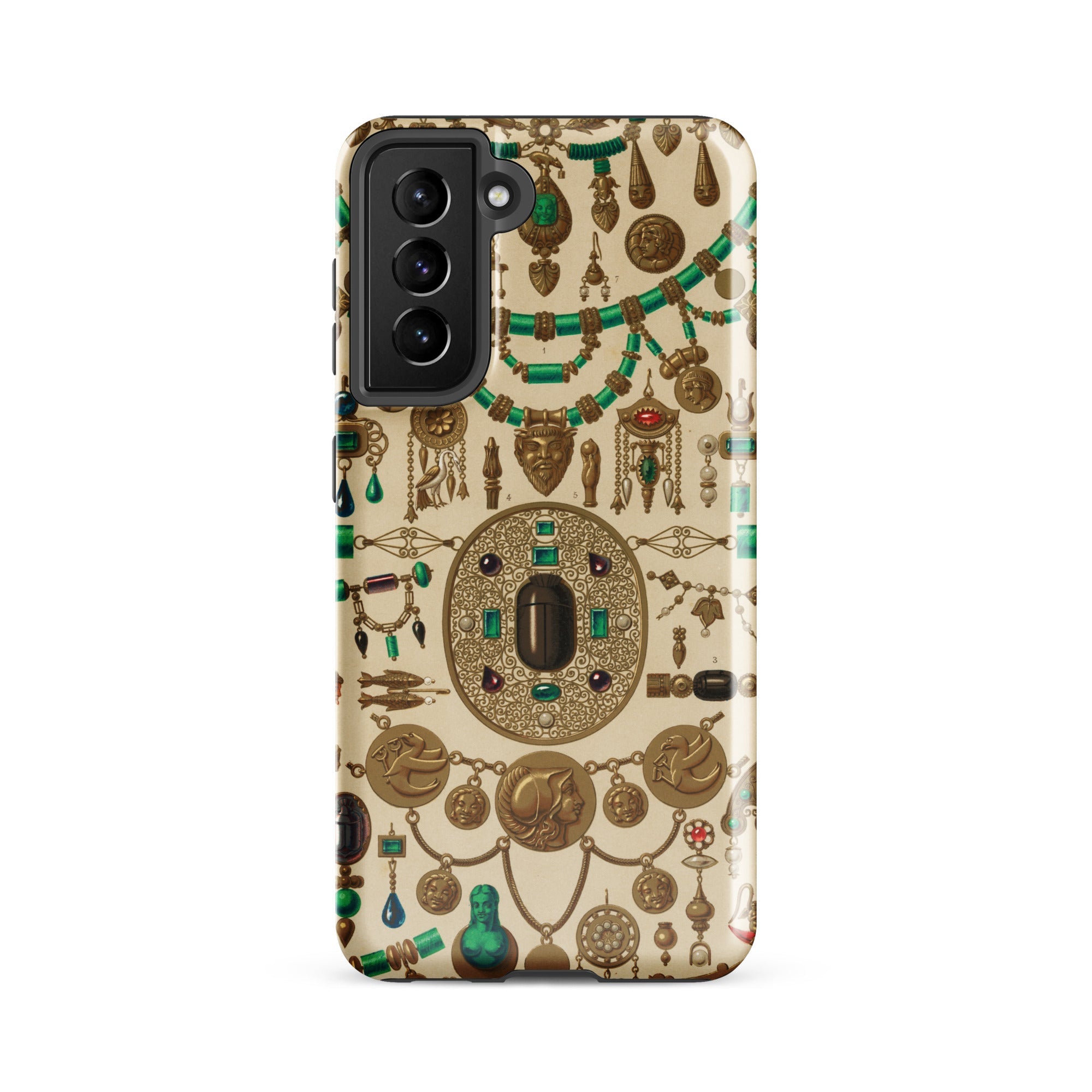 Etruscan Jewelry - Auguste Racinet Samsung Case, Galaxy S21 Fe / Matte, Smartphone Case Intricate Pattern Antique Gold Emerald Jewelry