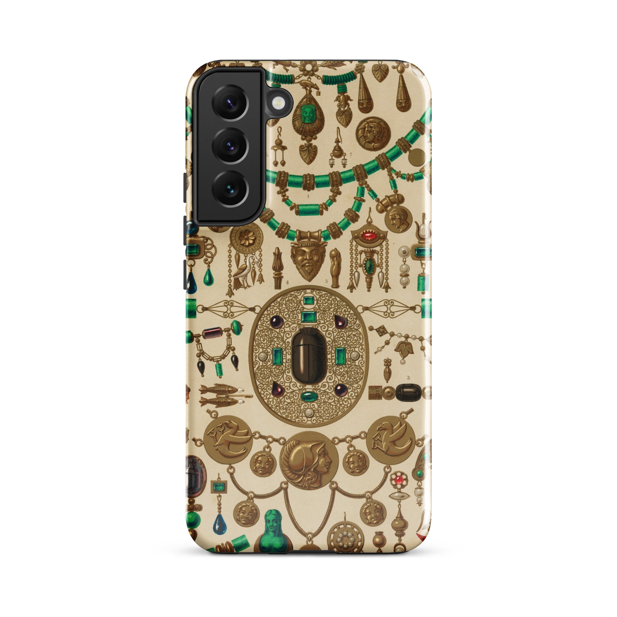 Etruscan Jewelry - Auguste Racinet Samsung Case, Galaxy S22 Plus / Matte, Smartphone Case Intricate Pattern Ancient Gold Emerald Jewelry