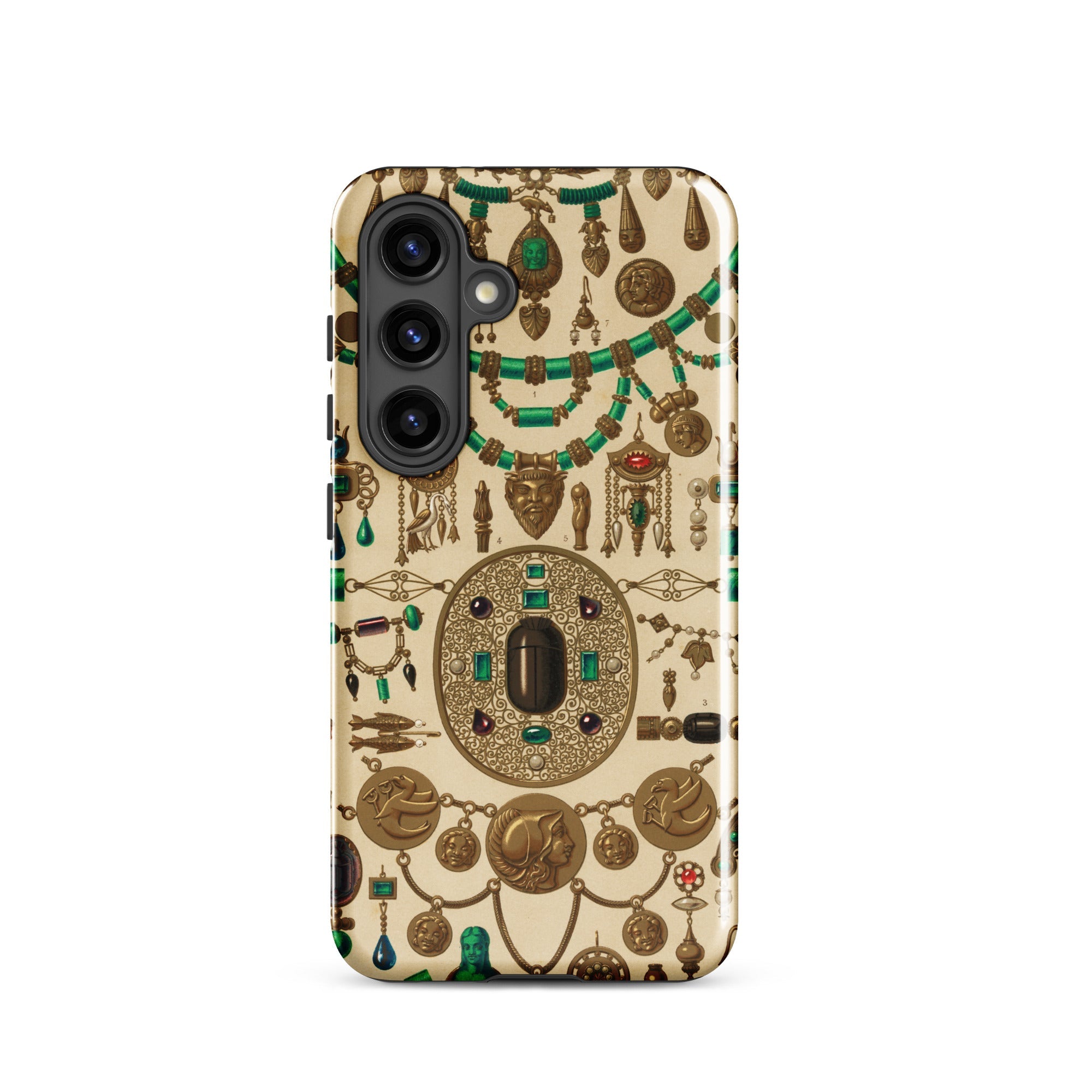 Etruscan Jewelry - Auguste Racinet Samsung Case, Galaxy S24 / Matte, Phone Case Adorned Vintage-style Jewelry Illustrations Green Gold