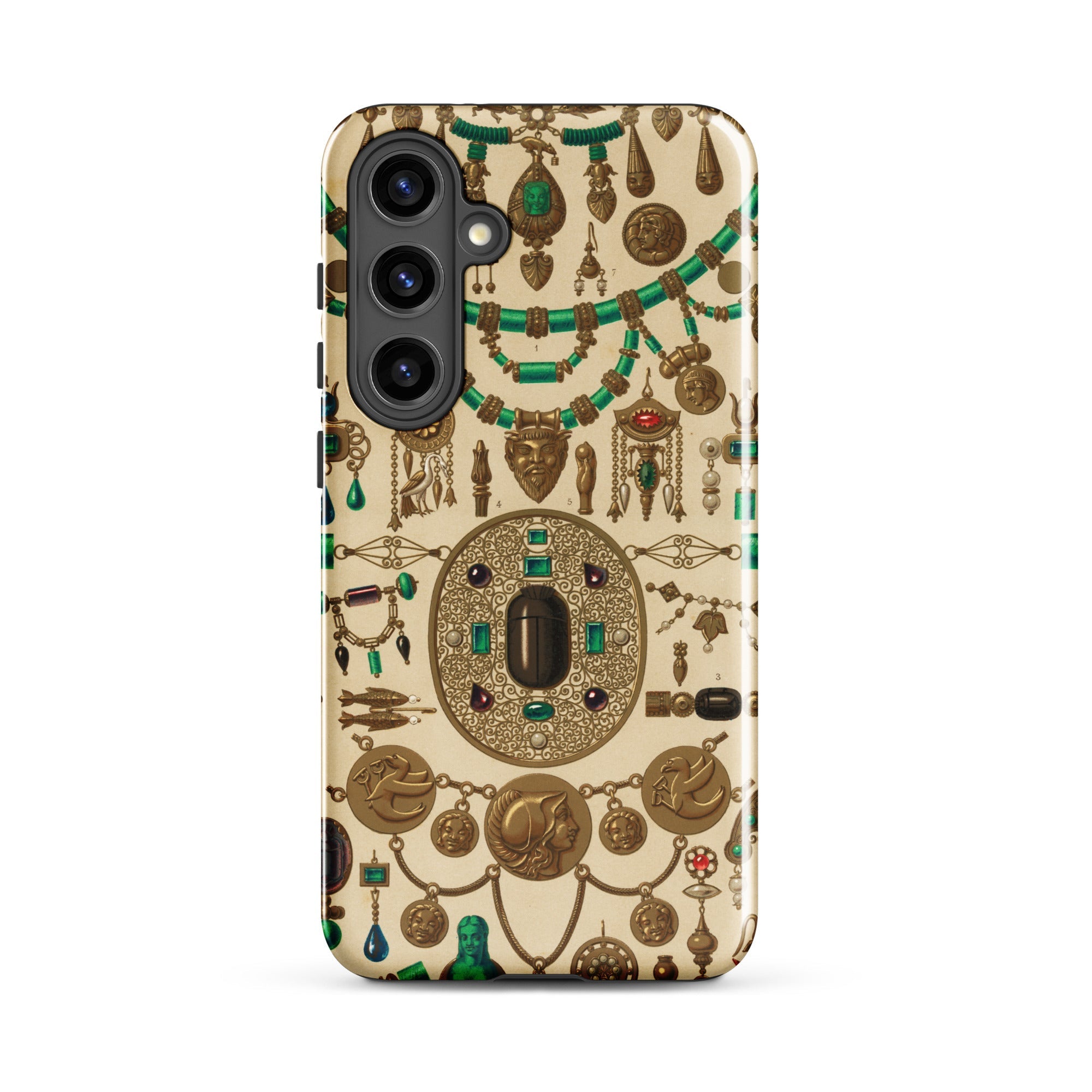 Etruscan Jewelry - Auguste Racinet Samsung Case, Galaxy S24 Plus / Matte, Smartphone Case Intricate Pattern Ancient Jewelry Green Gold