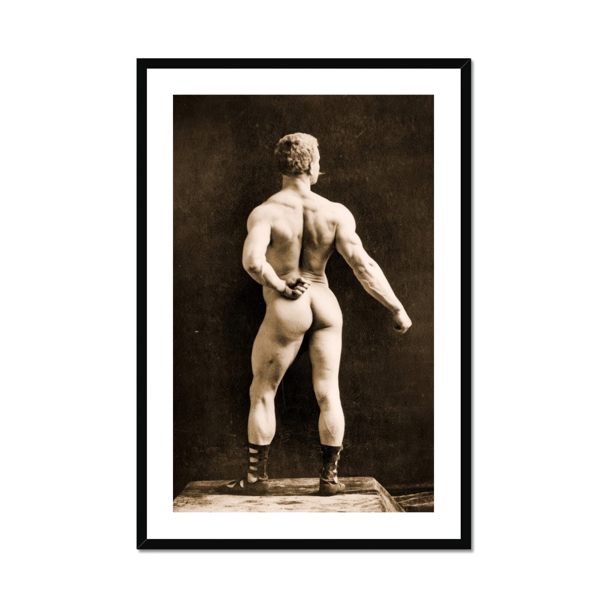 Eugen Sandow in Classical Ancient Greco Roman Pose Napoleon Sarony Art Print, Black Framed Picture Muscular Man