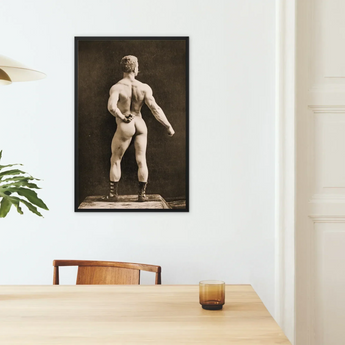 Eugen Sandow in Classical Ancient Greco-roman Pose - Napoleon Sarony Art Print / Canvas Black-framed Sepia-toned Photograph Muscular Man
