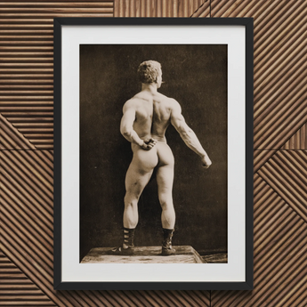 Eugen Sandow in Classical Ancient Greco-roman Pose - Napoleon Sarony Art Print / Canvas Black Framed Statue Muscular Man Action Leg