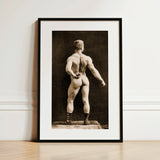 Eugen Sandow in Classical Ancient Greco-roman Pose - Napoleon Sarony Art Print / Canvas Black-framed White-matted Vintage Sepia-toned