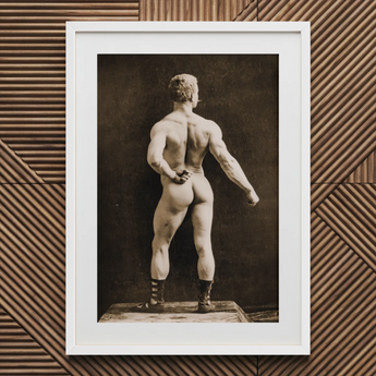 Eugen Sandow in Classical Ancient Greco-roman Pose - Napoleon Sarony Art Print / Canvas White Framed Black Photograph Muscular Man Attire
