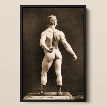 Eugen Sandow in Classical Ancient Greco Roman Pose Napoleon Sarony Framed Canvas, Framed Sepia Toned Photograph Muscular Man