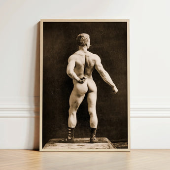 Eugen Sandow in Classical Ancient Greco-roman Pose - Napoleon Sarony Art Print / Canvas Framed Black-and-white Photograph Muscular Man