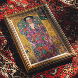 Eugenia Primavesi - Gustav Klimt Symbolist Art Print, Framed Portrait Painting Woman Colorful Floral Dress Golden