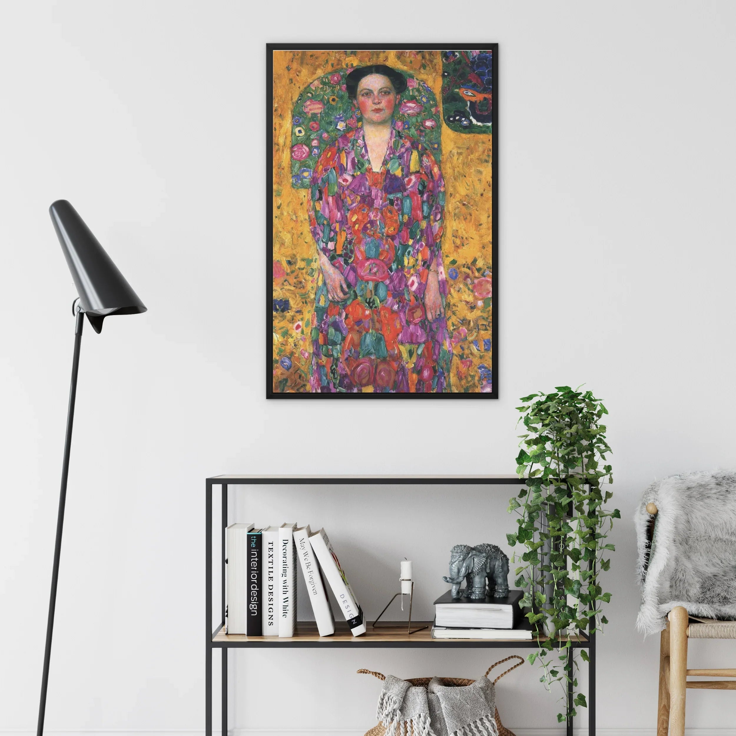 Eugenia Primavesi - Gustav Klimt Symbolist Framed Canvas, Framed Gustav Klimt Portrait Painting Vibrant Floral Patterns