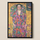 Eugenia Primavesi - Gustav Klimt Symbolist Framed Canvas, Portrait Woman Vibrantly Colorful Floral-patterned Dress Decorative Background