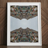 South Indian temple op art print, framed.