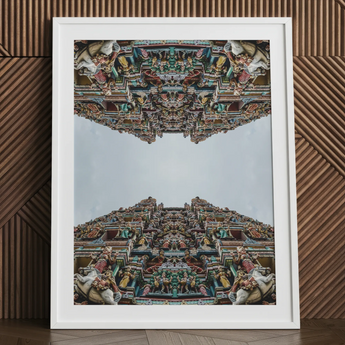 South Indian temple op art print, framed.