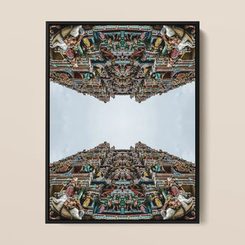 Every Deity - South Indian Temple Op Art Print / Canvas Framed Artwork Symmetrical Ornate Temple Facade Intricate Carvings South Indian