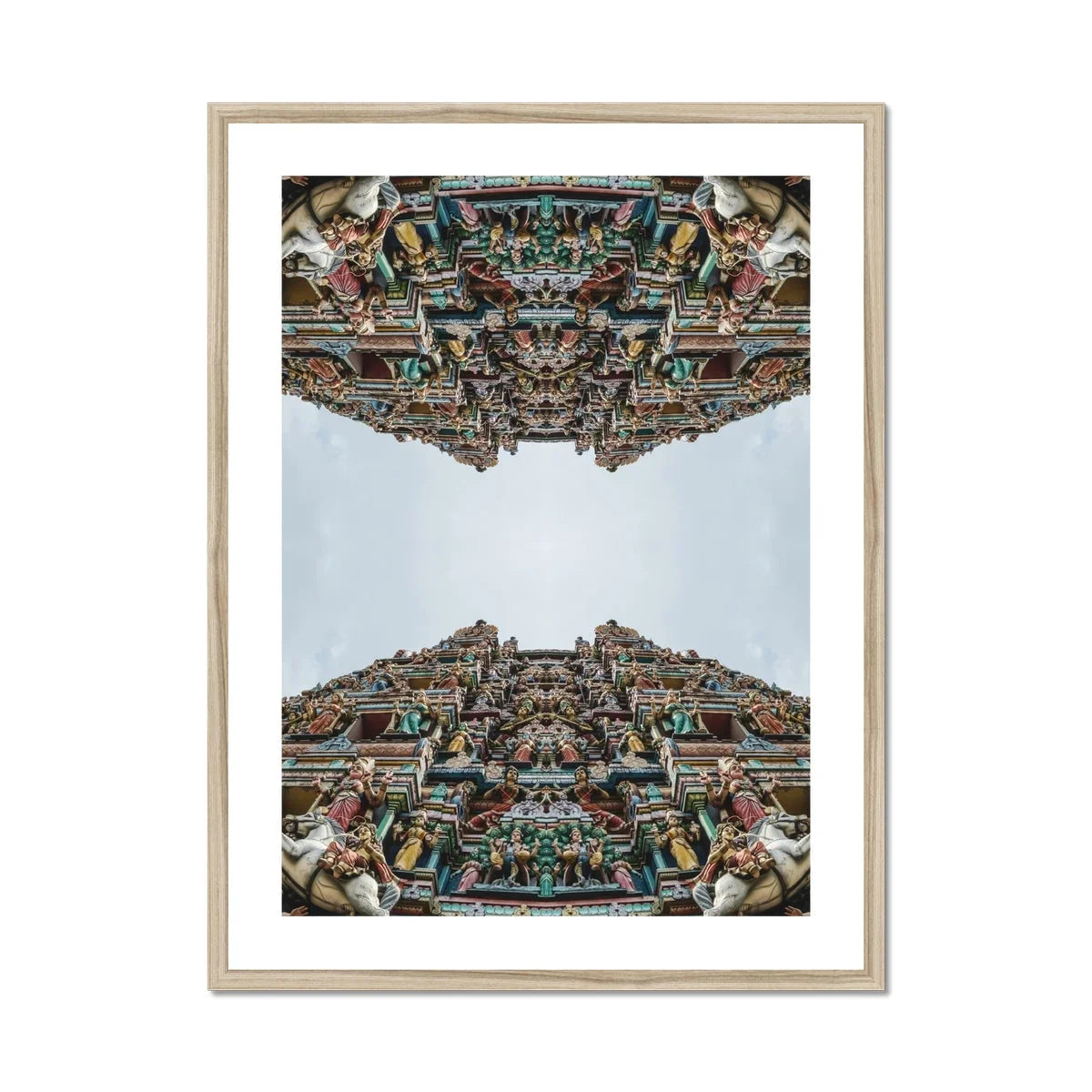Every Deity South Indian Temple Op Art Print, Mirrored Architectural Ornate Hindu Temple Intricate Carvings Sculptures