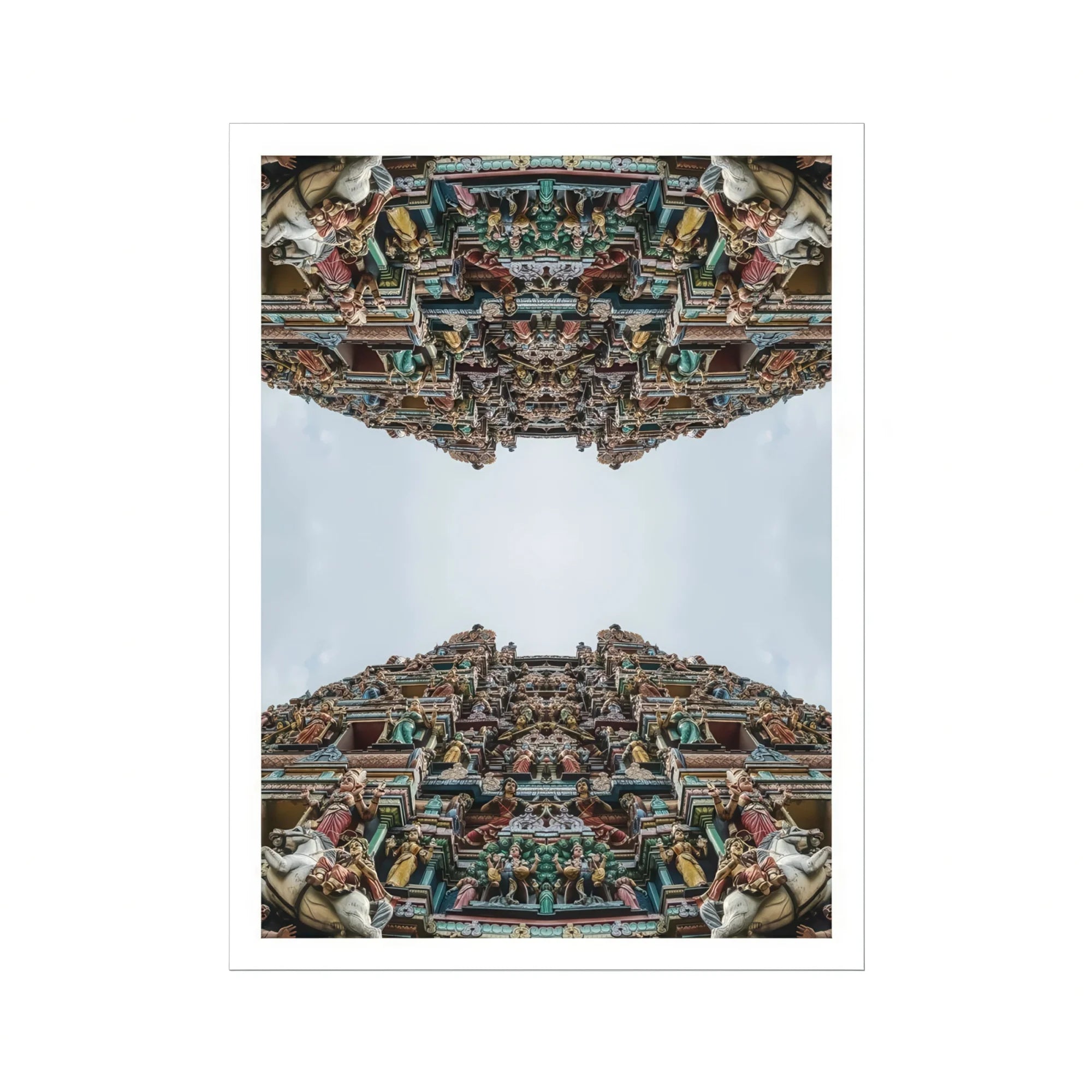 Every Deity - South Indian Temple Op Art Print, Mirrored Architectural Ornate Hindu Temple Intricate Carvings Sculptures