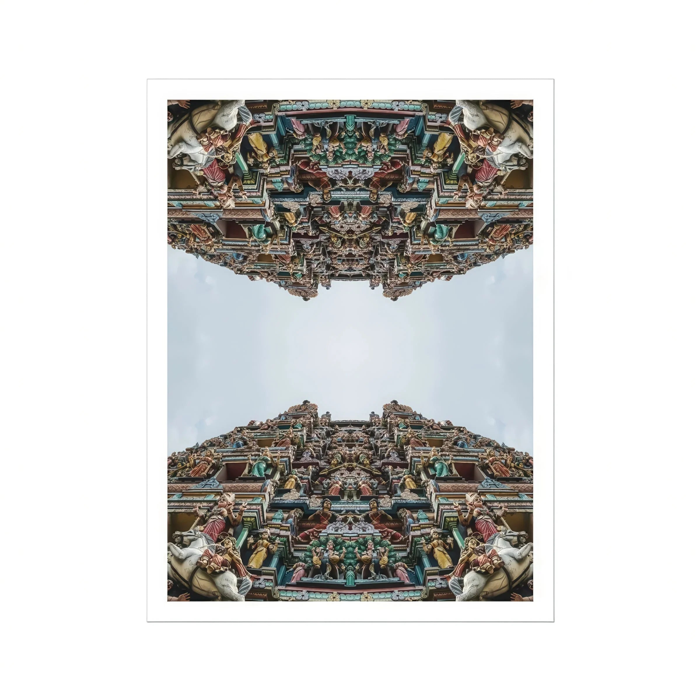 Every Deity South Indian Temple Op Art Print, Mirrored Architectural Ornate Hindu Temple Intricate Carvings Sculptures