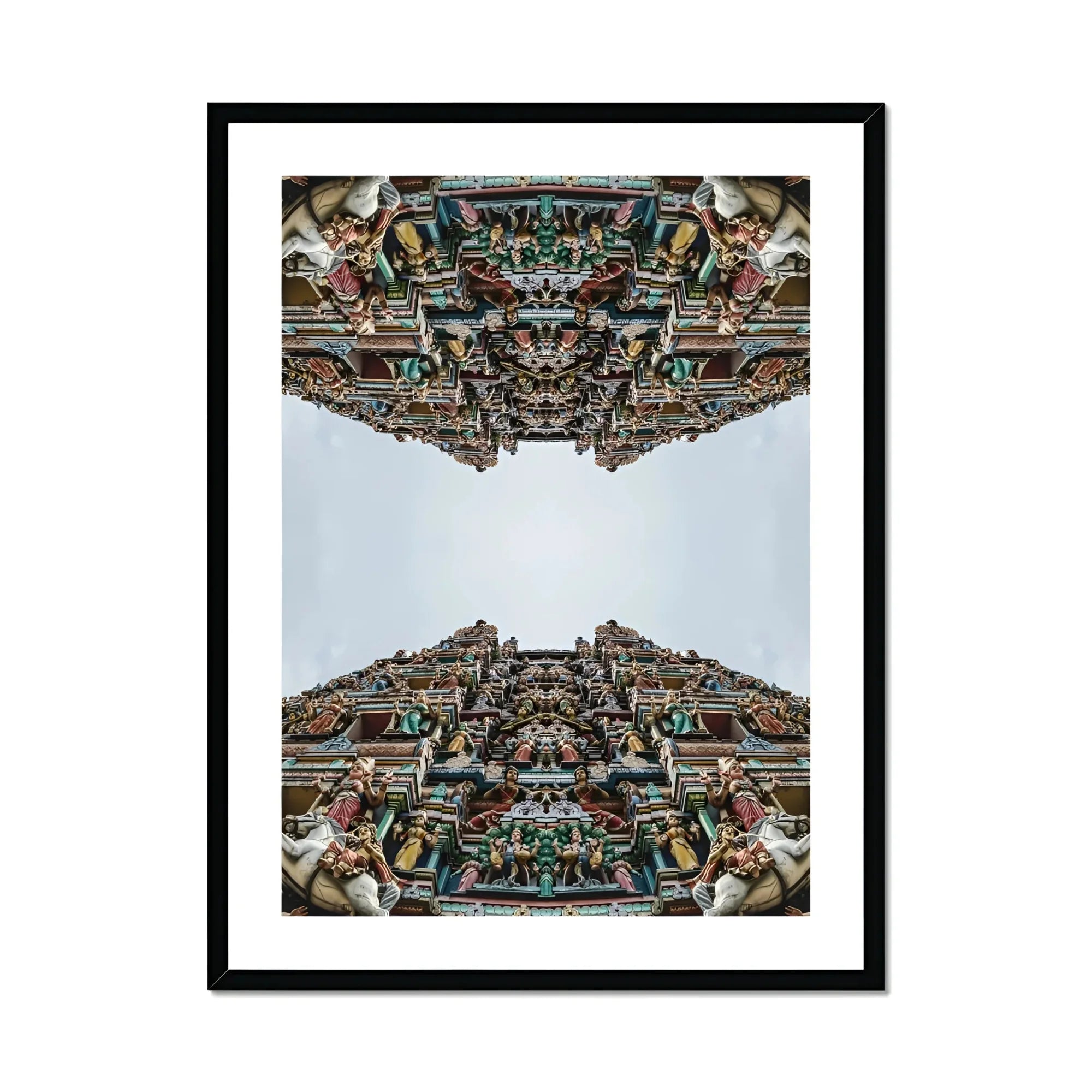 Every Deity - South Indian Temple Op Art Print, Ornate Hindu Temple Architecture Symmetrical Mirrored Tiers Intricate