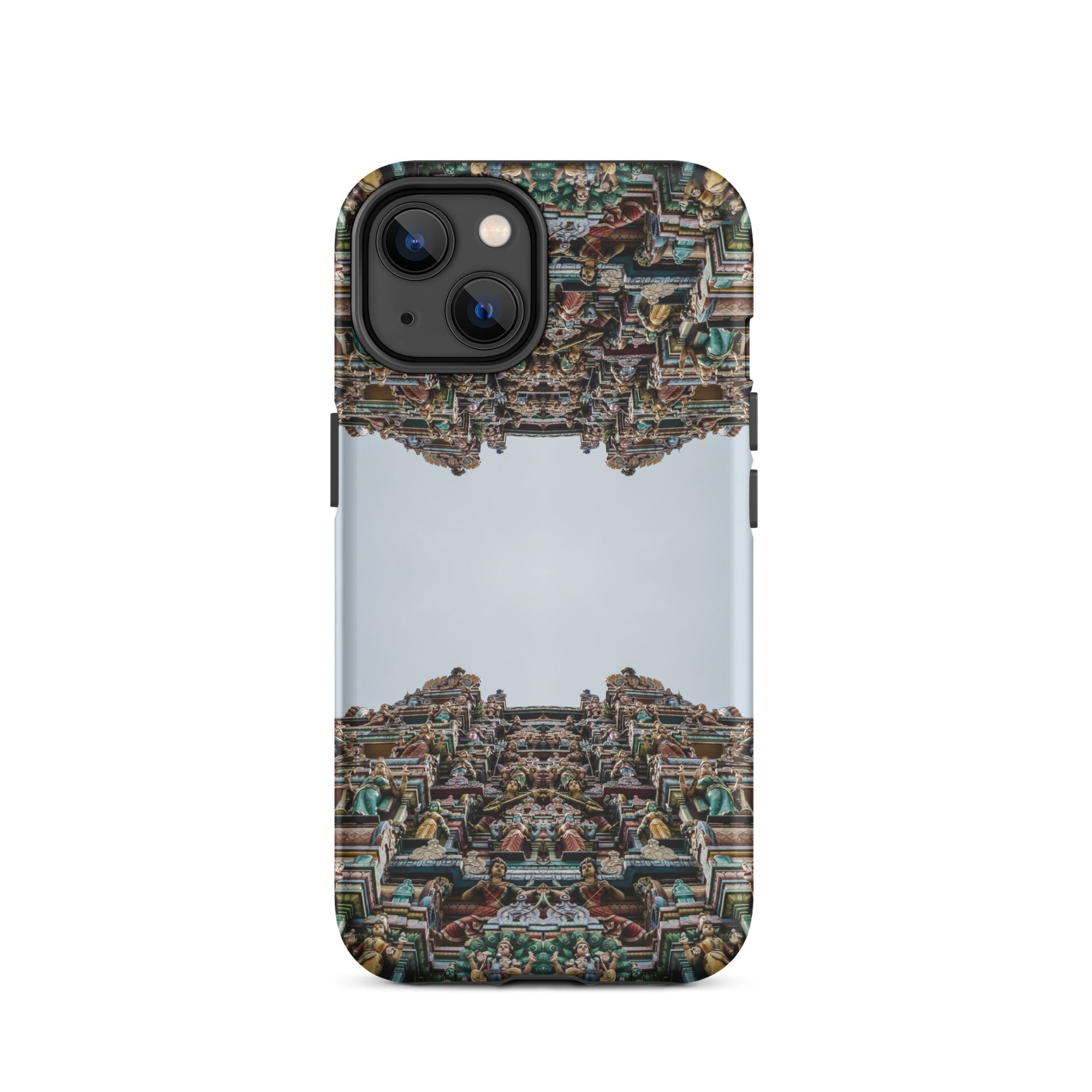 Every Deity Trippy South Indian Temple Iphone Case, 14 / Matte, Phone Case Mirrored Temple Design