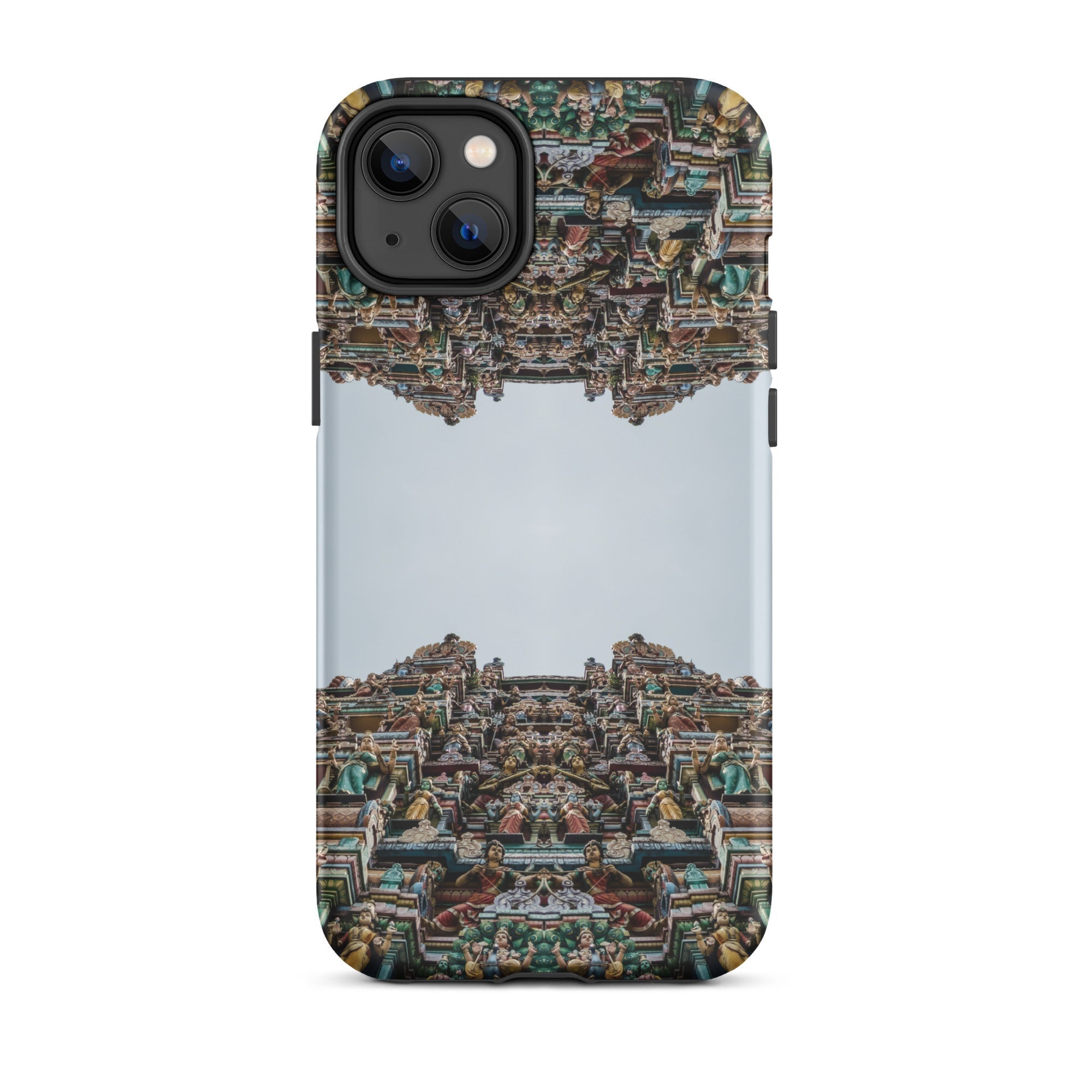 Every Deity Trippy South Indian Temple Iphone Case, 14 Plus / Matte, Phone Case Mirrored Temple Design