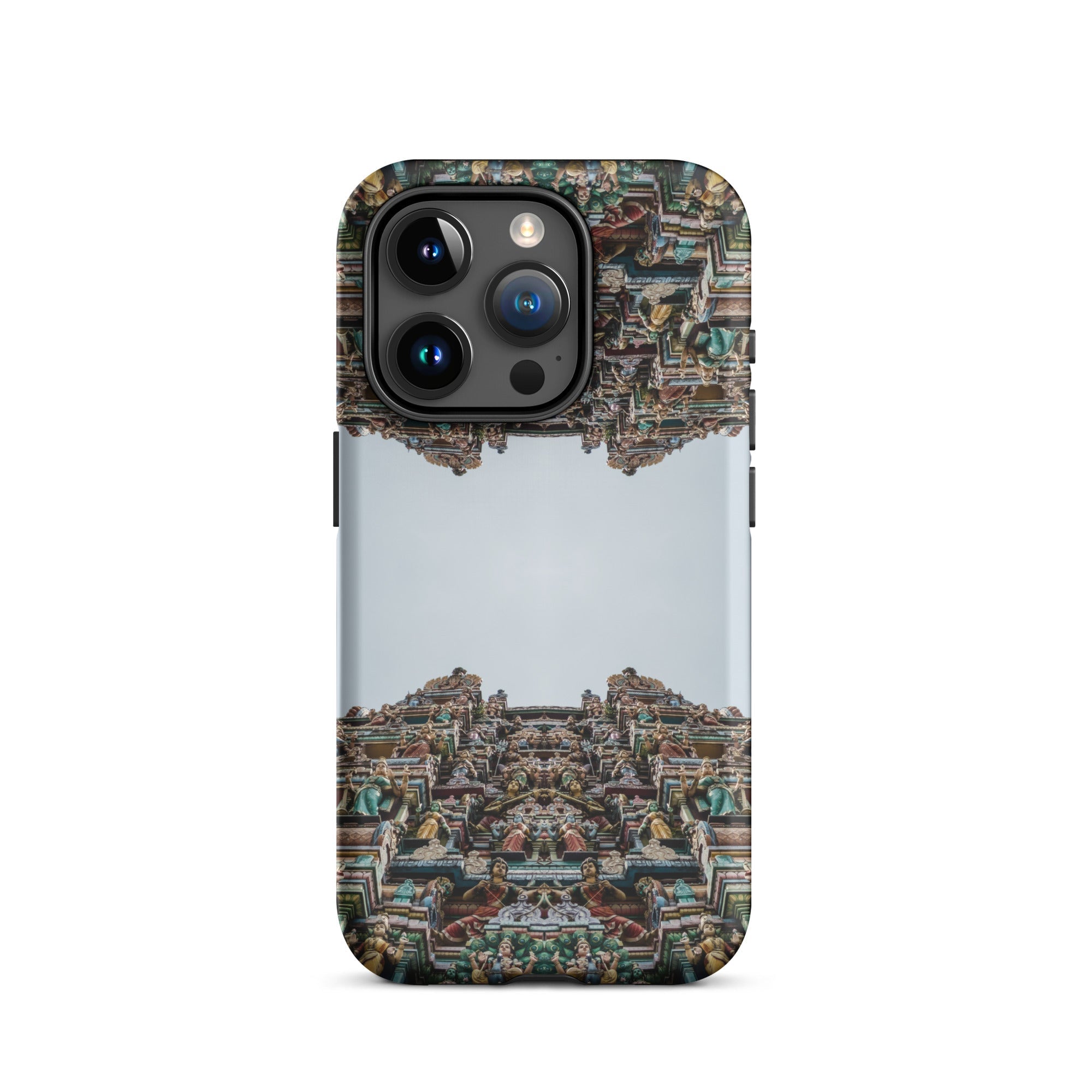 Every Deity Trippy South Indian Temple Iphone Case, 15 Pro / Matte, Phone Case Mirrored Temple Design