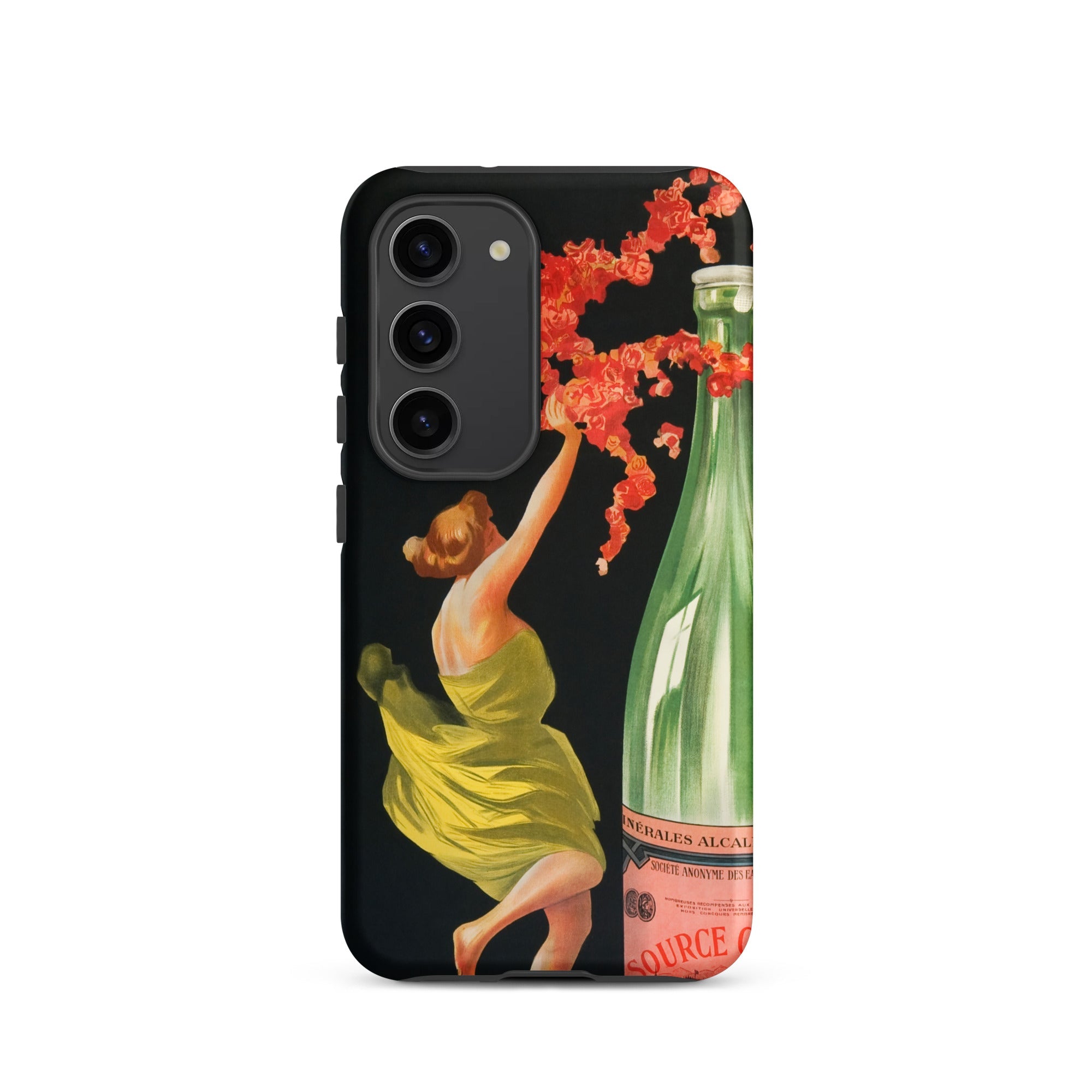 Evian Cachat Water Nymphs Leonetto Cappiello Samsung Case, Galaxy S23 / Matte, Black Smartphone Case Vintage Style Illustration Woman Green