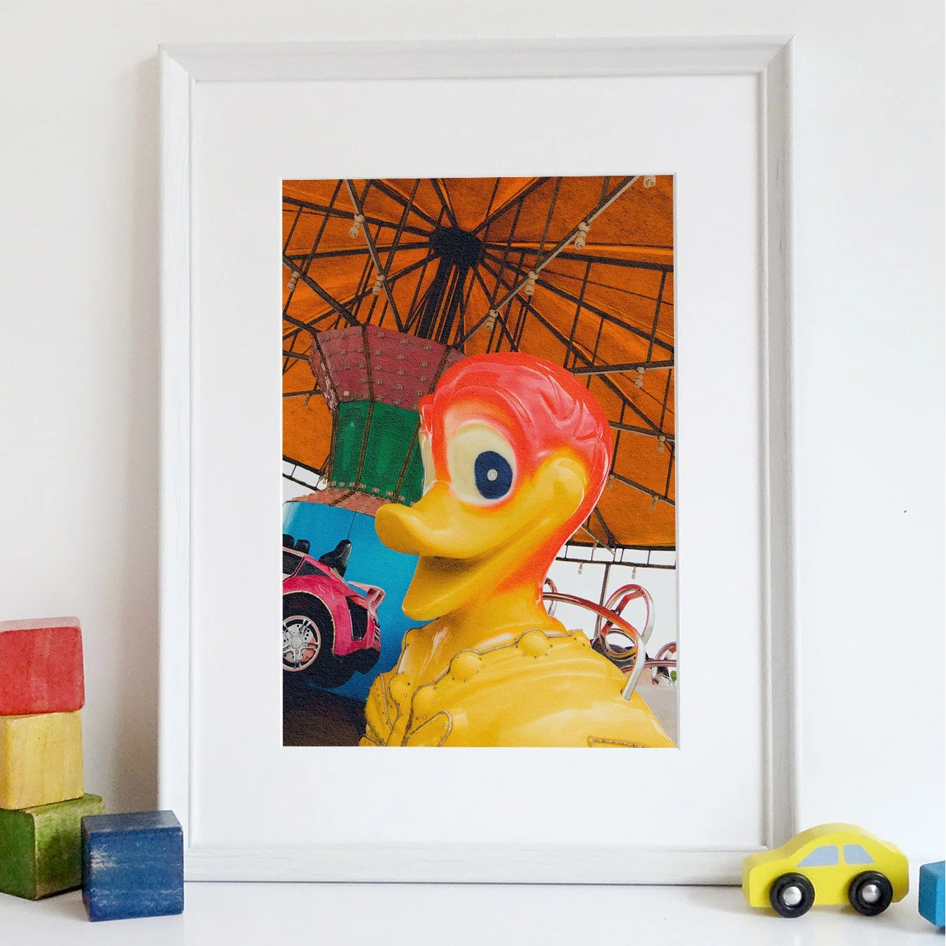 Eye Spy Giclée Print, 12×16 / Unframed Art, Heygster-8x14, Framed Photograph Colorful Cartoon Duck Toy Amusement Park