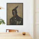 Eye of the Storm - Trans Fetish Mythology Art Print / Canvas Black-framed Portrait Man Glossy Black Leather Jacket Red Trans Fetish