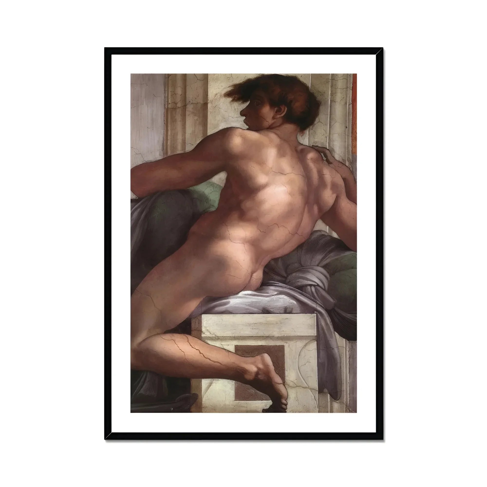 Ignudo - Michelangelo Male Nude Fresco Art Print, Framed Nude Male Figure