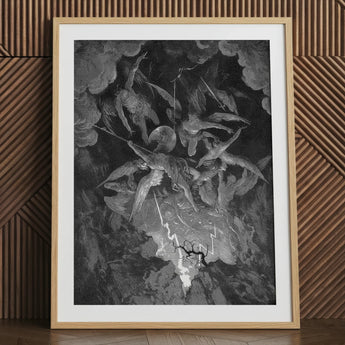 The Fall of Man - Gustave Dore Art Print, 24x32’’ / 61x81cm / Natural Frame / 2’’ Matboard, Framed Black White Print Gustave Doré’s Fall