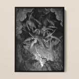 The Fall of Man - Gustave Dore Framed Canvas, 12x16’’ / 31x41cm / Black Floating Frame, Framed Black White Illustration Dramatic Scene