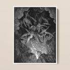 The Fall of Man - Gustave Dore Framed Canvas, 12x16’’ / 31x41cm / White Floating Frame, Framed Monochromatic Print Dramatic Scene Numerous
